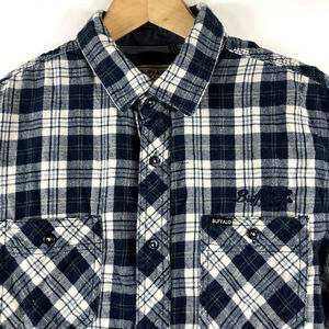 Buffalo David Bitton Mens Long Sleeve Flannel Size Medium Navy Blue Plaid